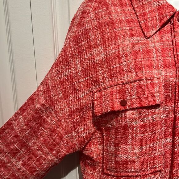 Zara‎ Pink/White Tweed Woven Shirt Shacket Size S - Picture 6 of 12